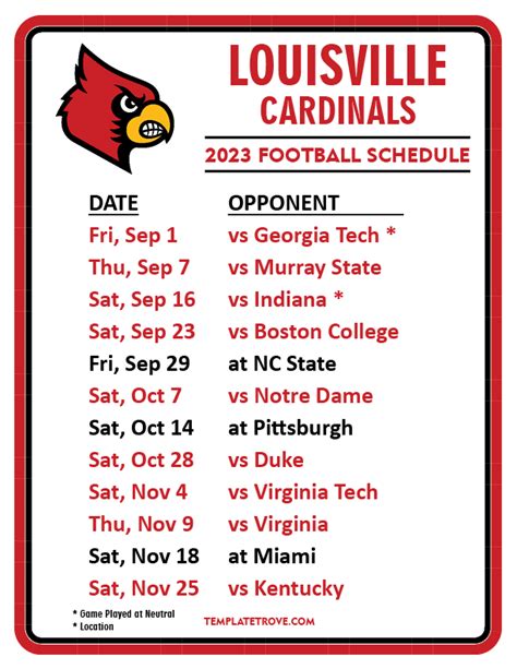 Cardinals Schedule Template Image 3