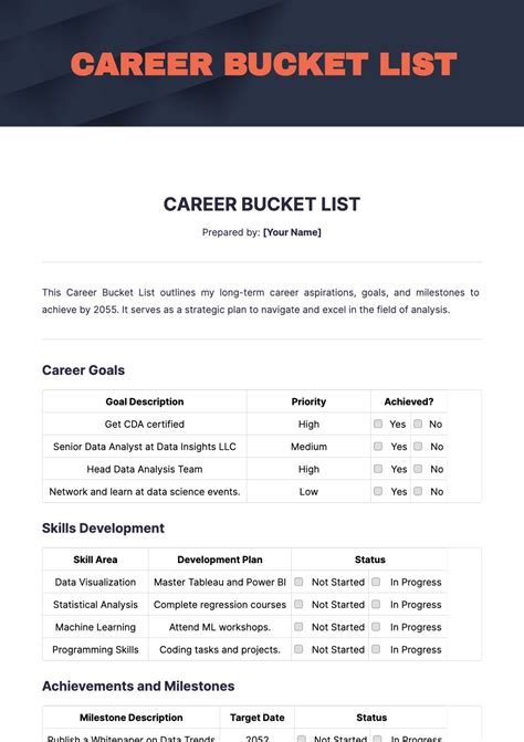 Career Bucket List Template