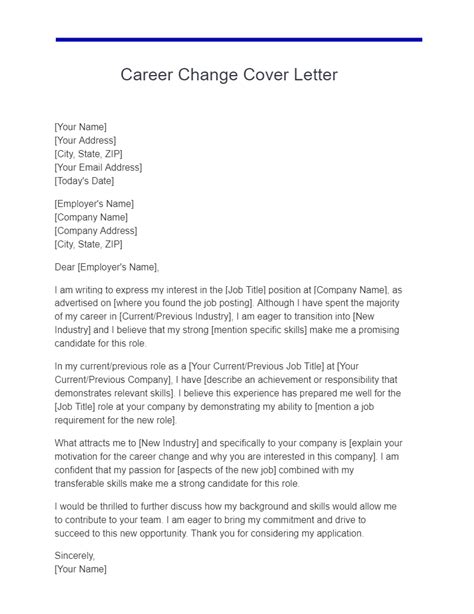 Career Change Cover Letter Template