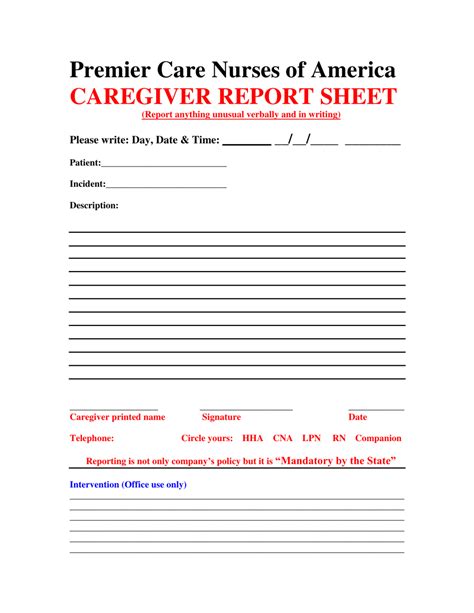 Caregiver Report Template Word