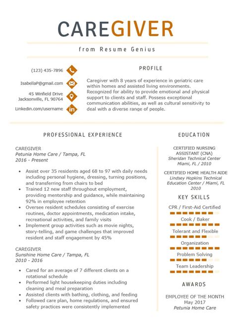 Caregiver Resume Template 1