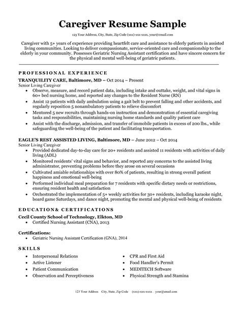 Caregiver Resume Template 10