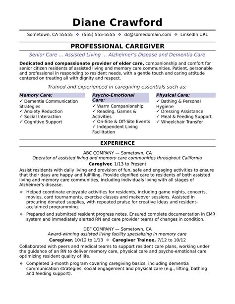 Caregiver Resume Template 5