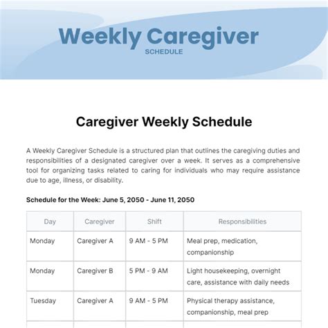 Caregiver Schedule Template