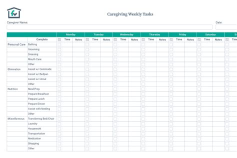 Caregiver Schedule Template Excel