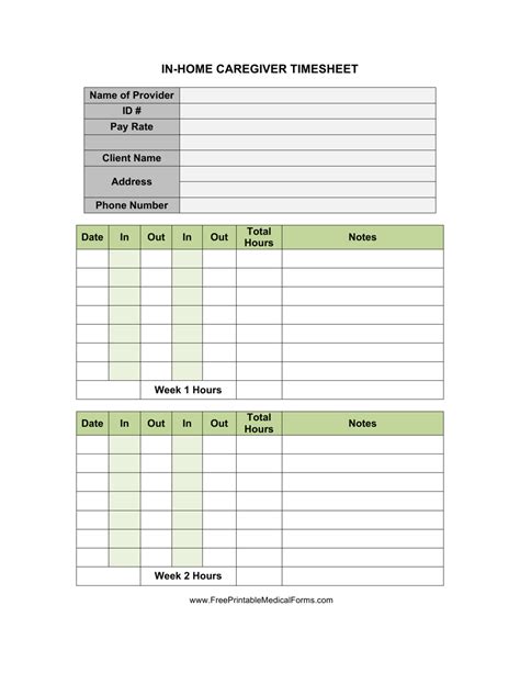 Caregiver Timesheet Template PDF