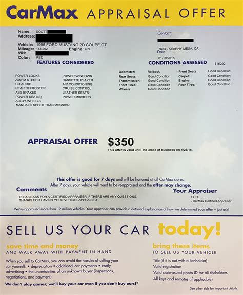 CarMax Appraisal Offer Template Example