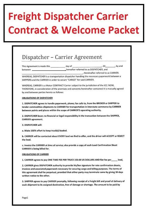 Carrier Dispatch Agreement Template 1