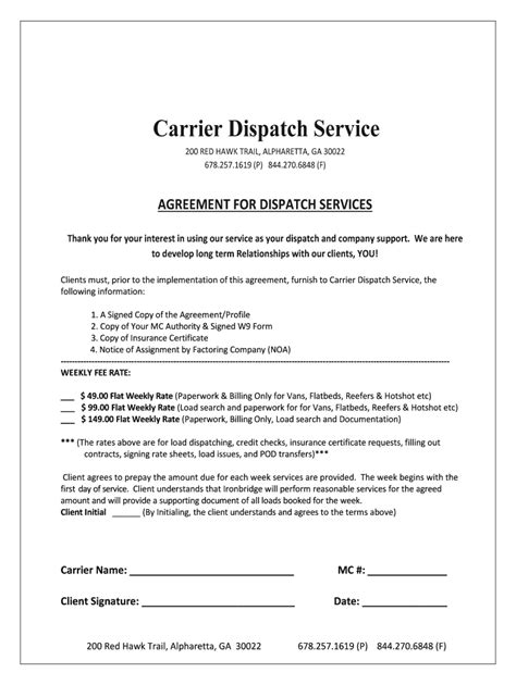 Carrier Dispatch Agreement Template