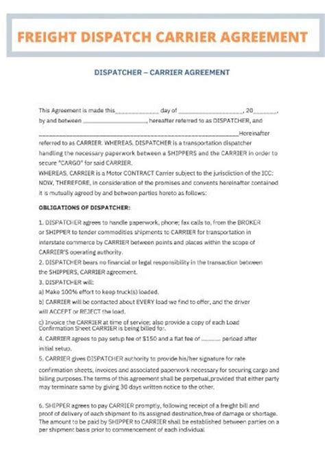 Carrier Dispatch Agreement Template 2