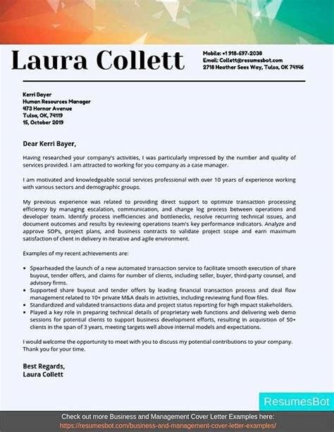 Case Manager Cover Letter Examples