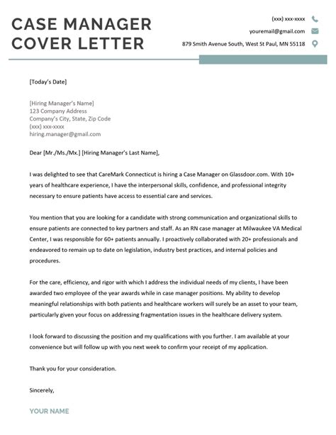 Case Manager Cover Letter Templates