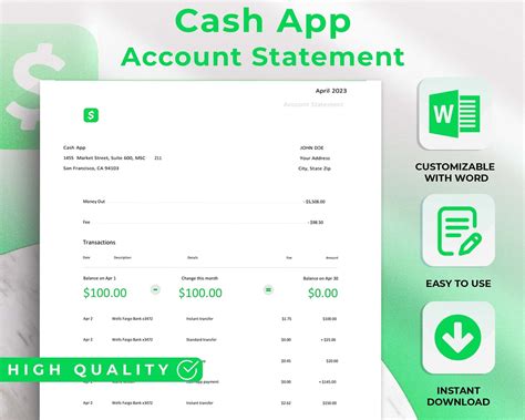 Cash App Bank Statement Template