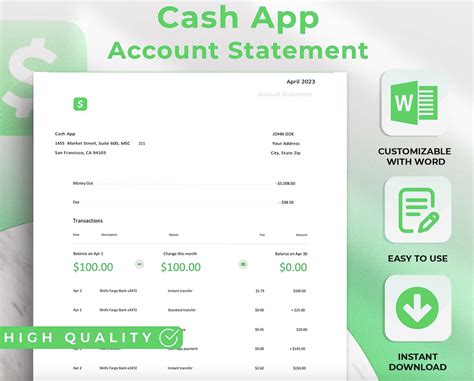 Cash App Bank Statement Template Sample