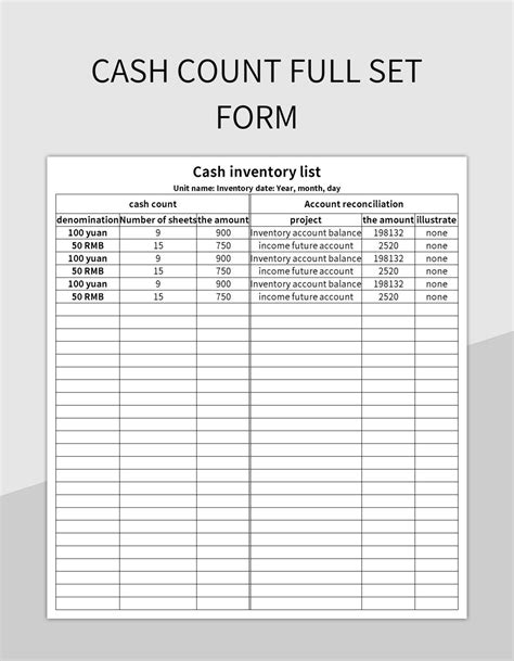 Cash Count Form Template