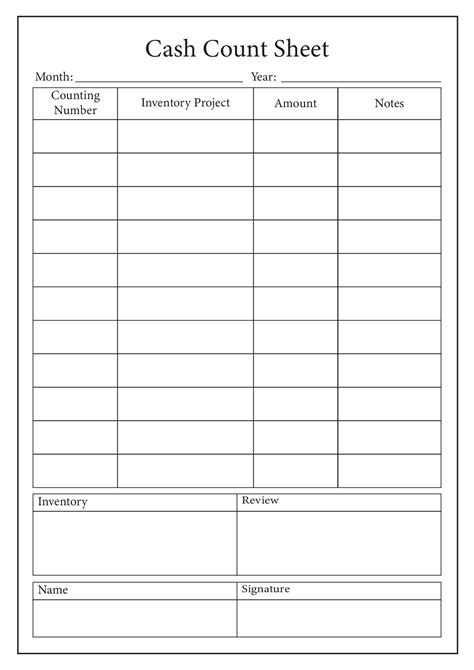 Cash Count Sheet Template