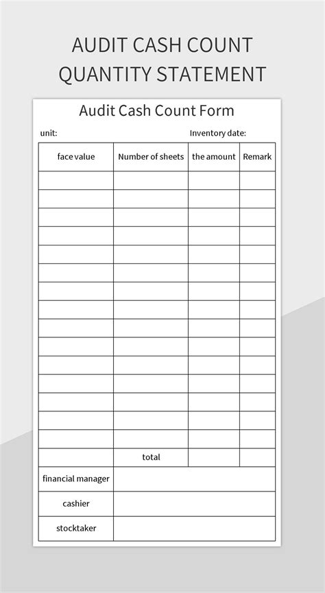 Example of a Cash Count Sheet Template