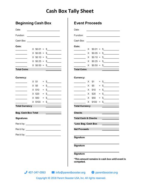 Formatting of a Cash Count Sheet Template