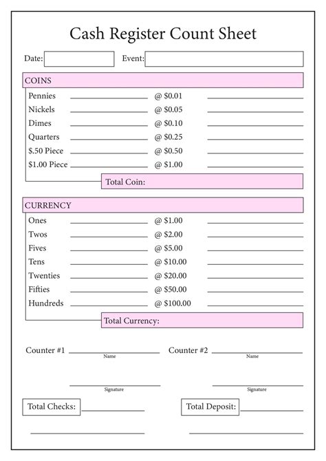 Cash Count Template Word