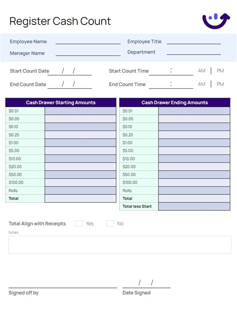 Cash Counting Template