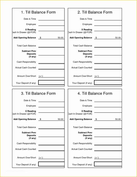 Cash Drawer Balance Sheet Template Design