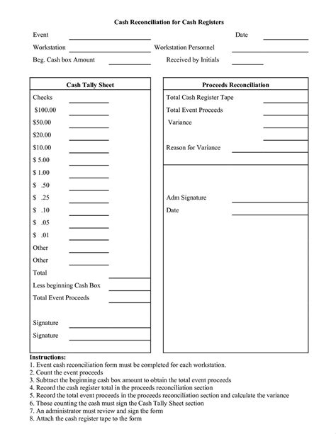 Cash Drawer Reconciliation Template Example