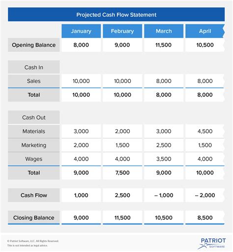 Cash flow projection software