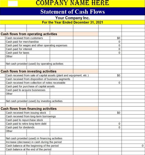 Cash Flow Template Word