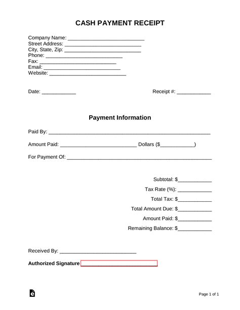 Cash Receipt Template with Payment Terms