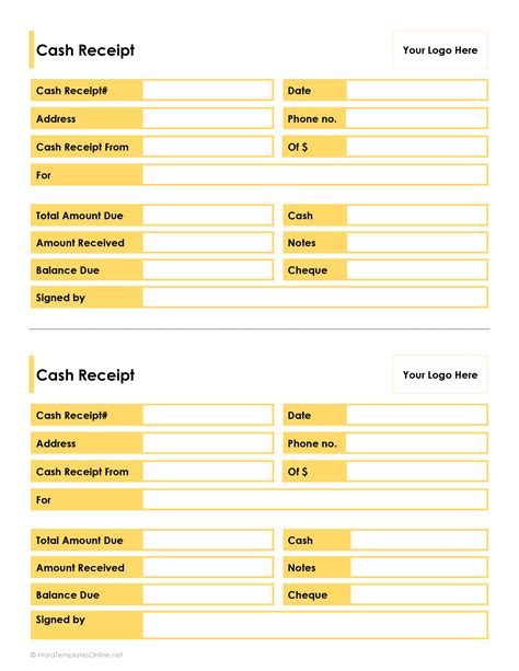 Cash Receipt Template with VAT