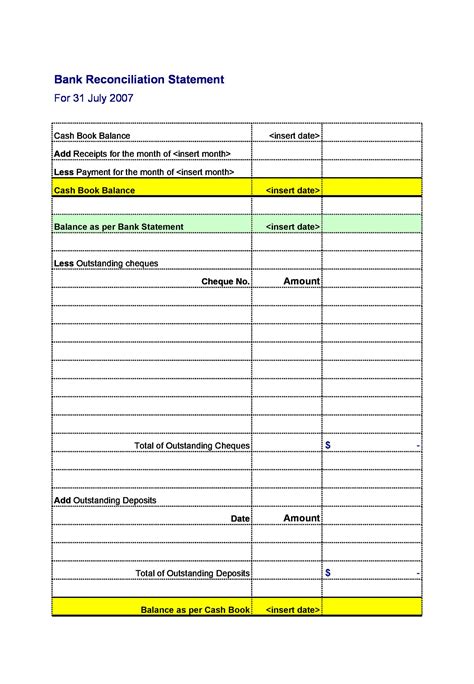 Cash reconciliation statement