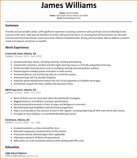 Cashier Resume Templates Gallery