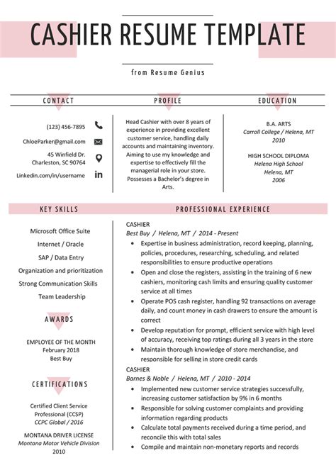 Cashier Resume Templates Gallery