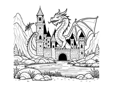 Castle coloring pages with dragons