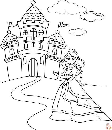 Castle coloring pages with princesses