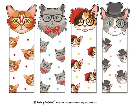 Cat bookmark template with patterned design