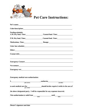 cat care instructions template