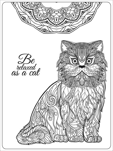 A picture of a cat with a coloring page for relaxation