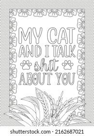 A picture of a cat with a quote and coloring page