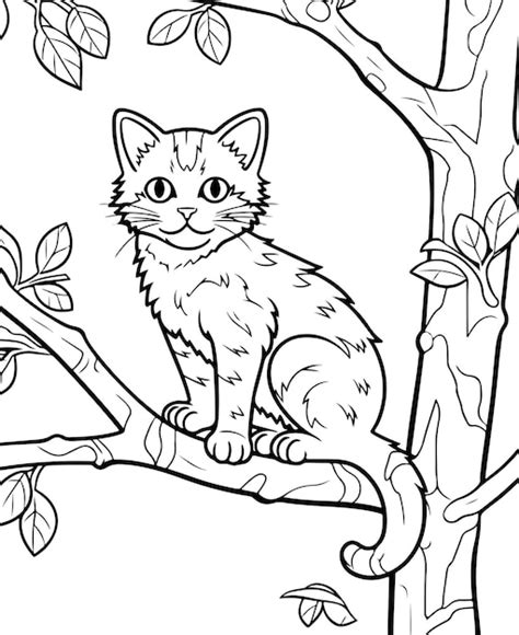 Cat in a Tree Coloring Page