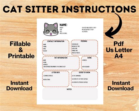 cat sitter instructions template 10