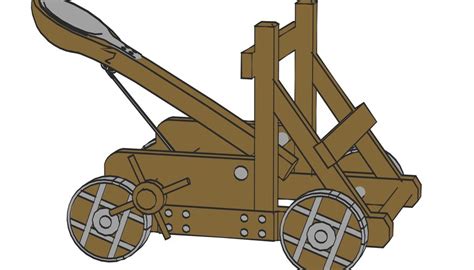 A depiction of a catapult in use during a siege