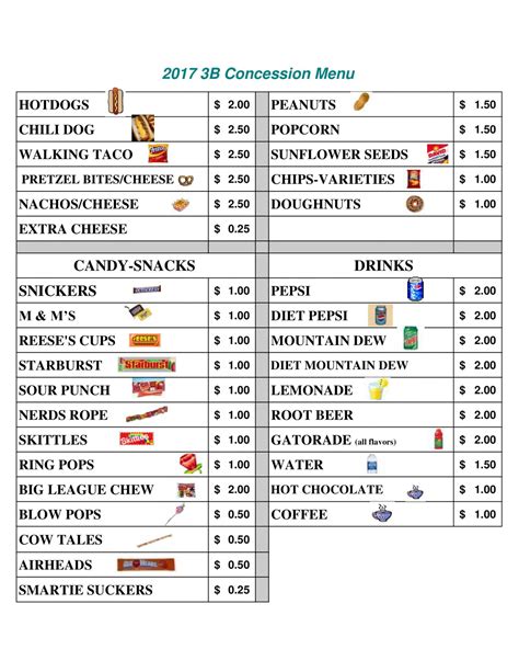 Categorized Concession Stand Menu Template