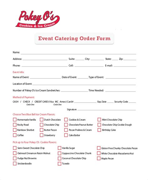 Catering and Beverage Form