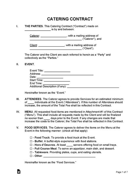 Catering Contract Template Sample