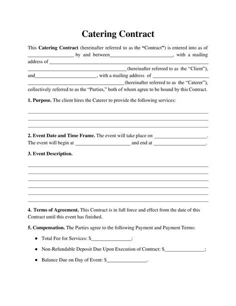 Catering Contract Template Word