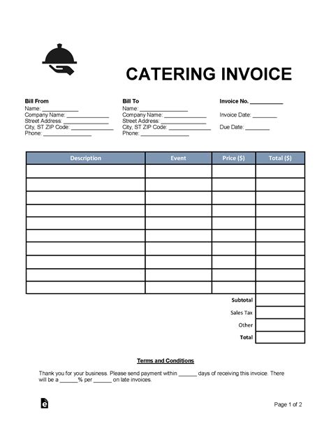 Standard format for catering invoice templates