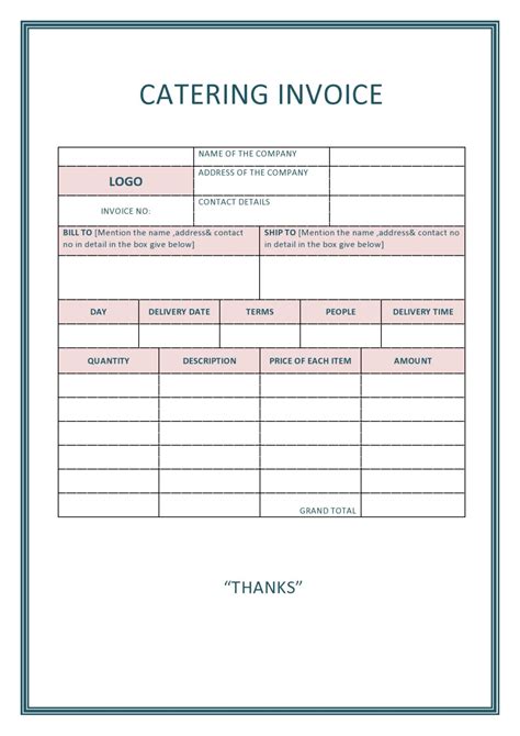 Free catering invoice template designs