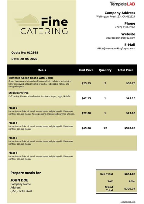 Catering Quote Template Design