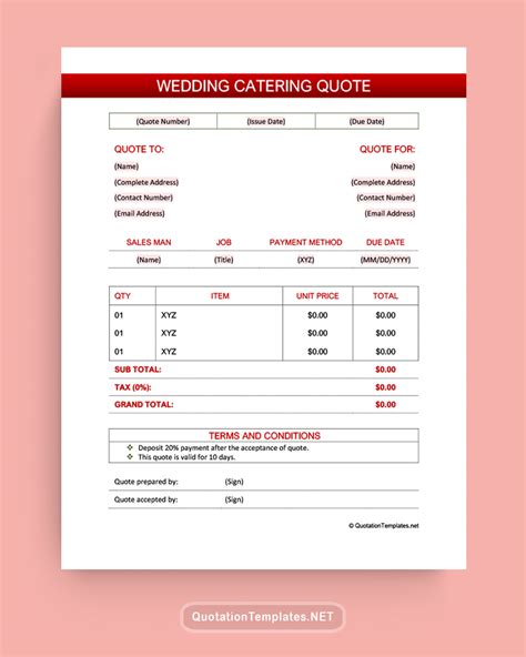 Catering Quote Template PDF